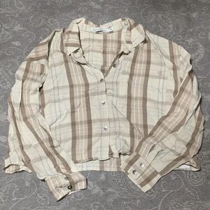 Calvin Klein Plaid Cropped Button Down (Size S)